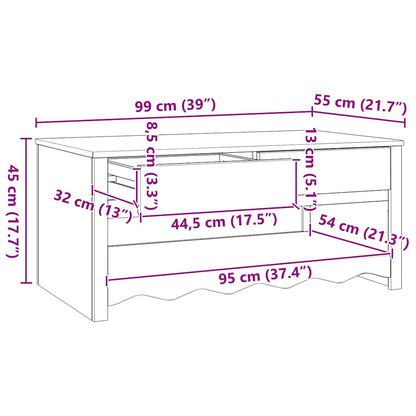 vidaXL Couchtisch Drammen Weiß 99 x 55 x 45 cm Massives Kiefernholz