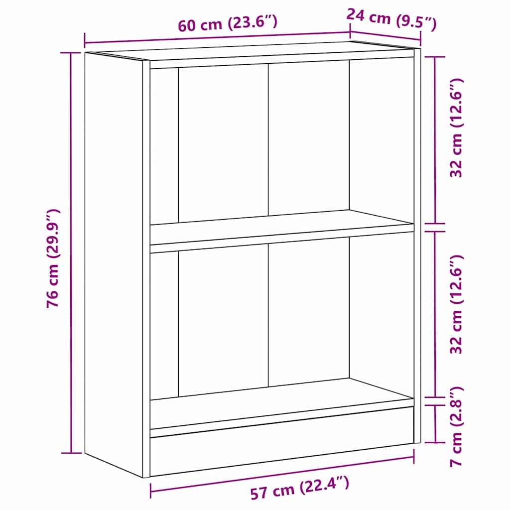 Bücherregal Schwarz Eichen-Optik 60 x 24 x 76 cm Holzwerkstoff