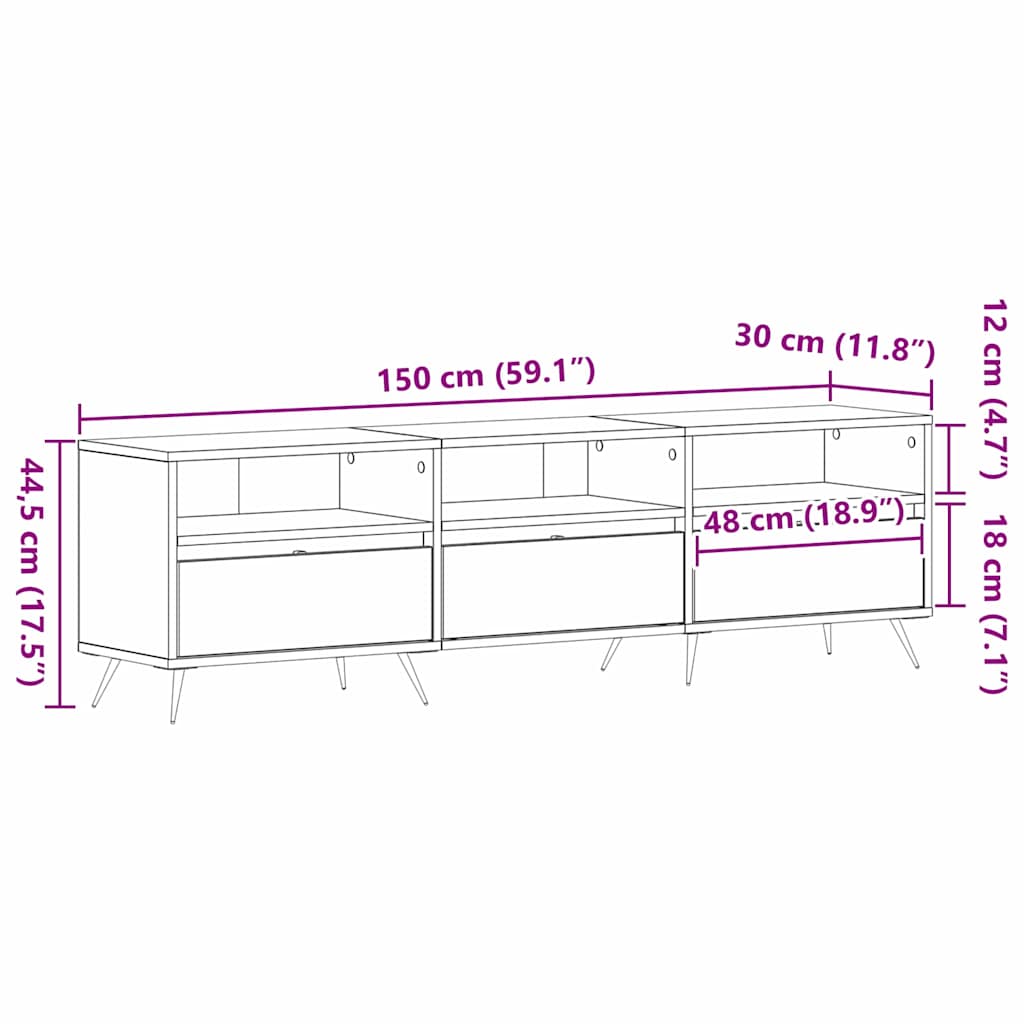 vidaXL TV-Schränk Altholz 150 x 30 x 44,5 cm Holzwerkstoff