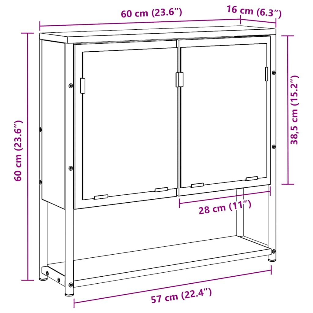 vidaXL Spiegelschrank mit Regal Altholz 60 x 16 x 60 cm Holzwerkstoff