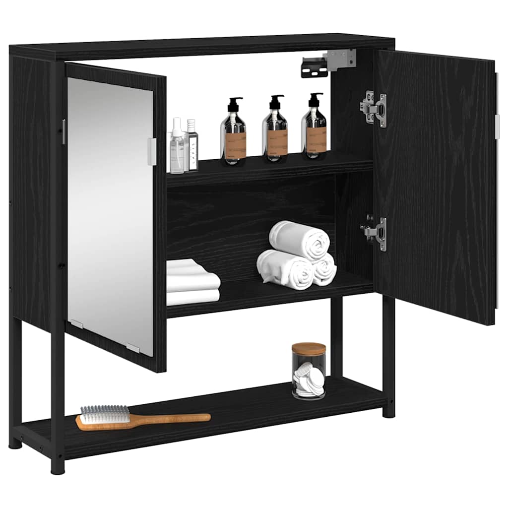 vidaXL Spiegelschrank mit Regal Schwarz Eichen-Optik 60 x 16 x 60 cm