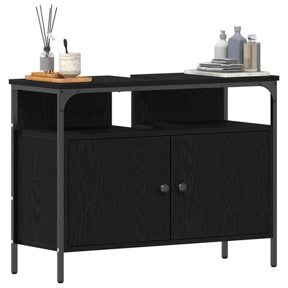 vidaXL Waschbeckenschrank mit Tür Schwarz Eichen-Optik 80 x 30 x 60 cm