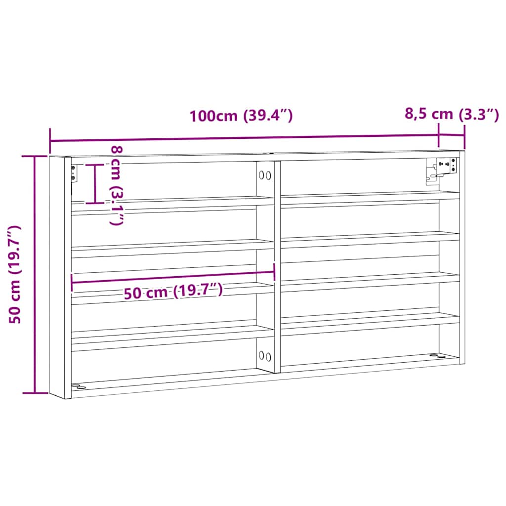 Vitrine mit Regal Altholz 100 x 8,5 x 50 cm Holzwerkstoff