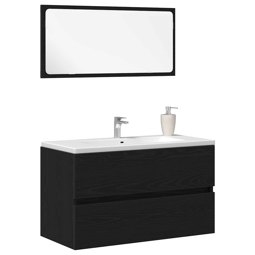 vidaXL Ensemble de meubles de salle de bain 2 pcs Noir aspect chêne Aggloméré