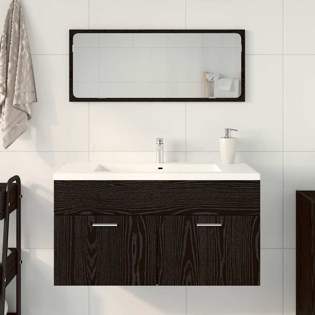 vidaXL Ensemble de meubles de salle de bain 2 pcs Noir aspect chêne Aggloméré