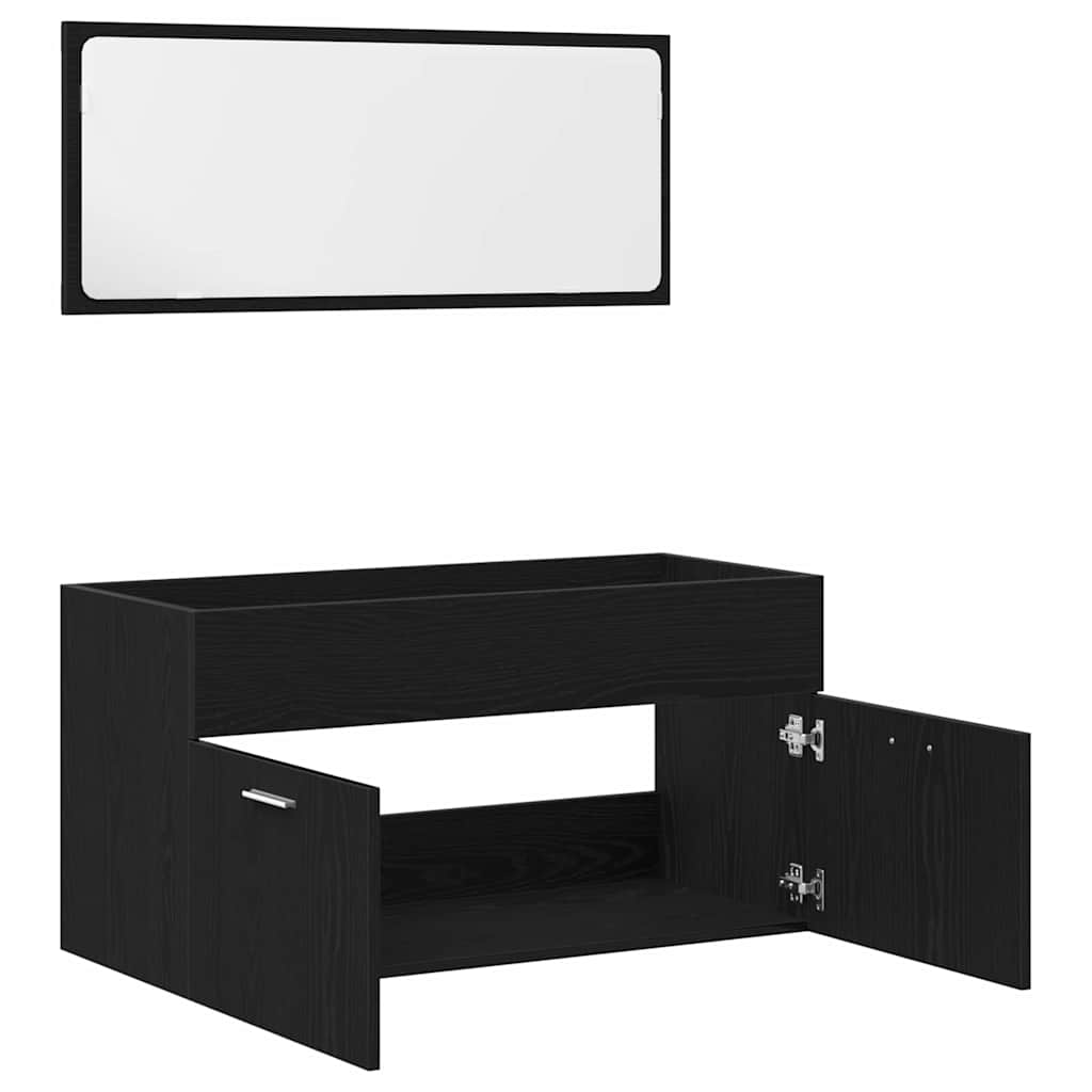 vidaXL Ensemble de meubles de salle de bain 2 pcs Noir aspect chêne Aggloméré