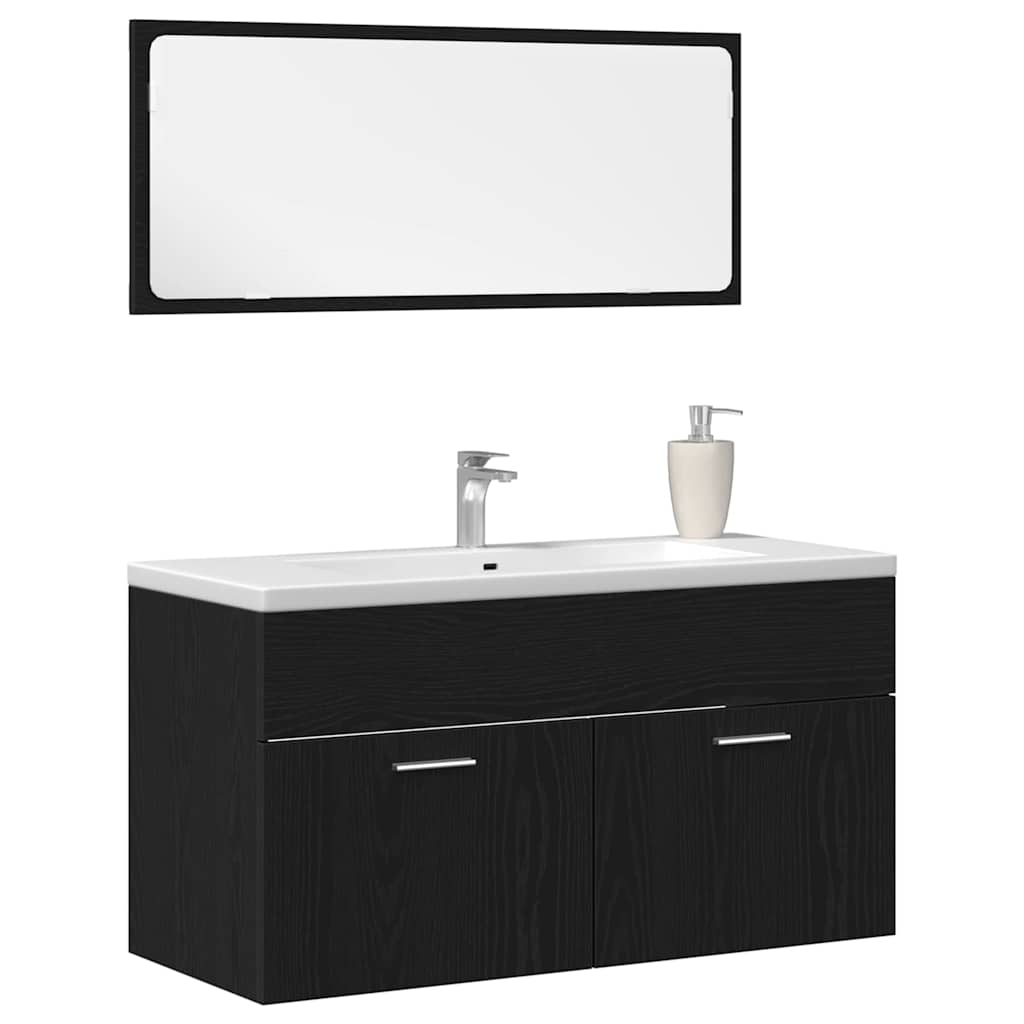 vidaXL Ensemble de meubles de salle de bain 2 pcs Noir aspect chêne Aggloméré