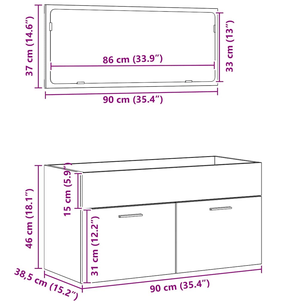 vidaXL Ensemble de meubles de salle de bain 2 pcs Noir aspect chêne Aggloméré