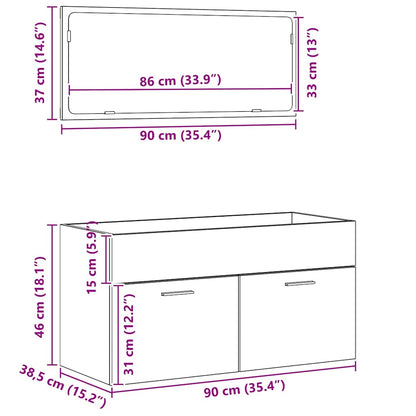 vidaXL Ensemble de meubles de salle de bain 2 pcs Noir aspect chêne Aggloméré