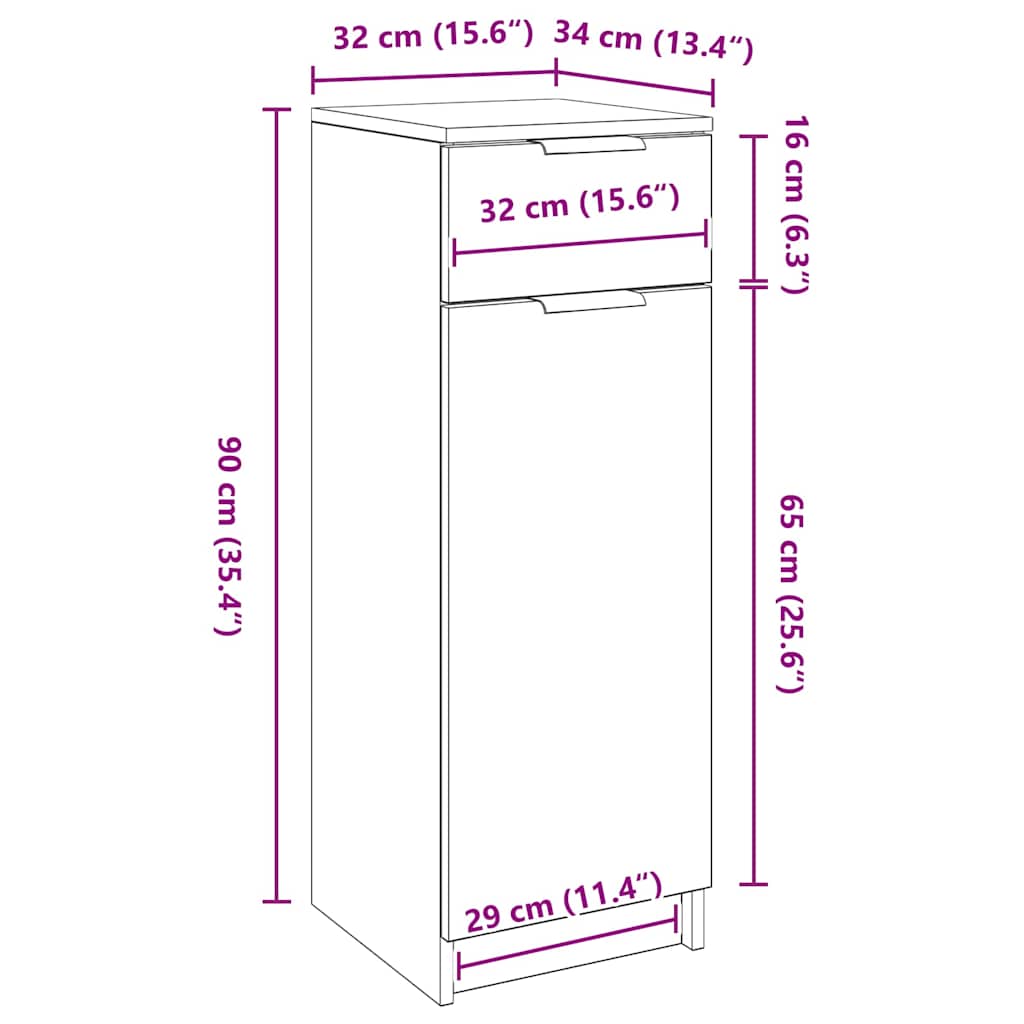 vidaXL Badezimmerschrank mit Tür Schwarz Eichen-Optik 32 x 34 x 90 cm