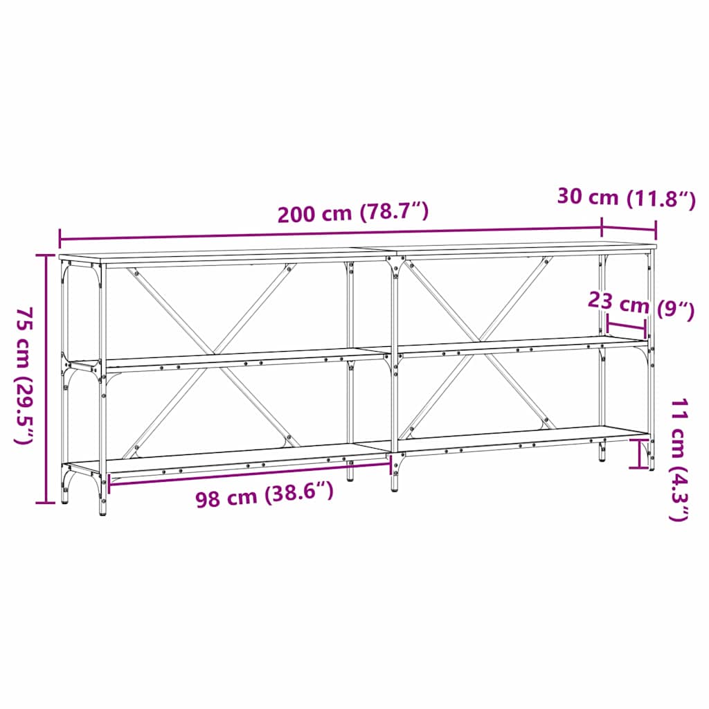 vidaXL Konsolentisch mit Regal Schwarz Eichen-Optik 200 x 30 x 75 cm
