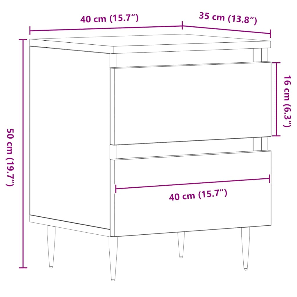 vidaXL Nachttisch 2 pcs Artisan-Eiche 40 x 35 x 50 cm Holzwerkstoff