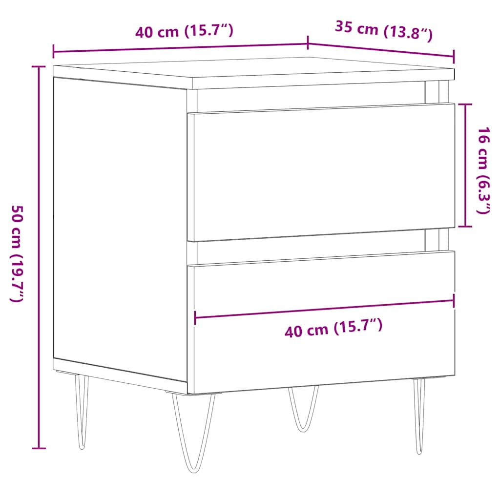 vidaXL Nachttisch 2 pcs Altholz 40 x 35 x 50 cm Holzwerkstoff