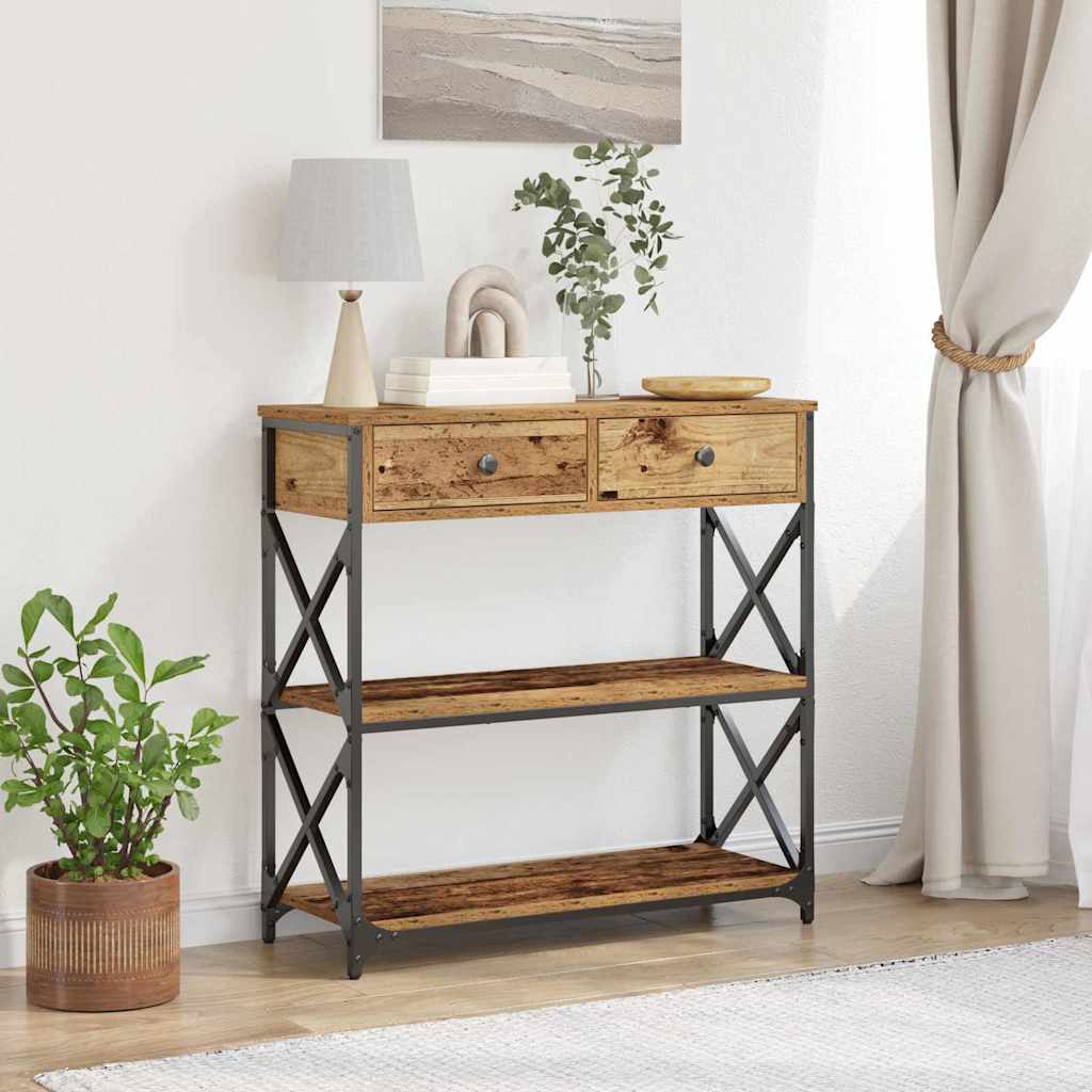 vidaXL Console Bois de récupération 75 x 28 x 75 cm Bois stratifié et métal