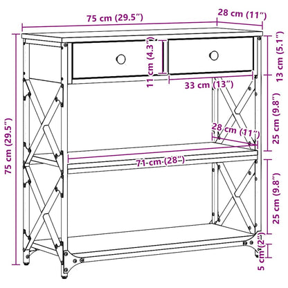 vidaXL Console de table avec tiroirs Chêne artisanal 75 x 28 x 75 cm