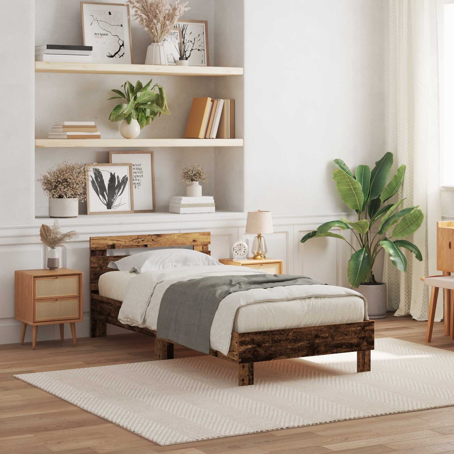 Bettrahmen mit LED Altholz 100 x 200 cm Holzwerkstoff