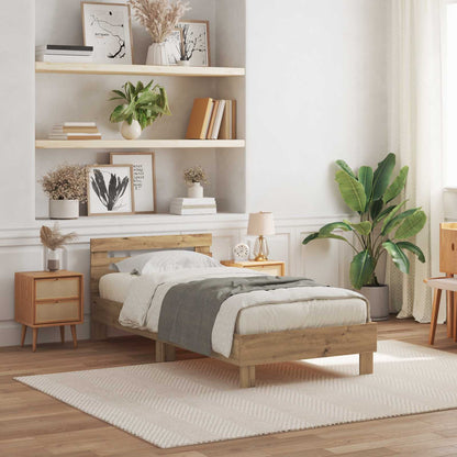 Bettrahmen mit LED Artisan-Eiche 100 x 200 cm Holzwerkstoff