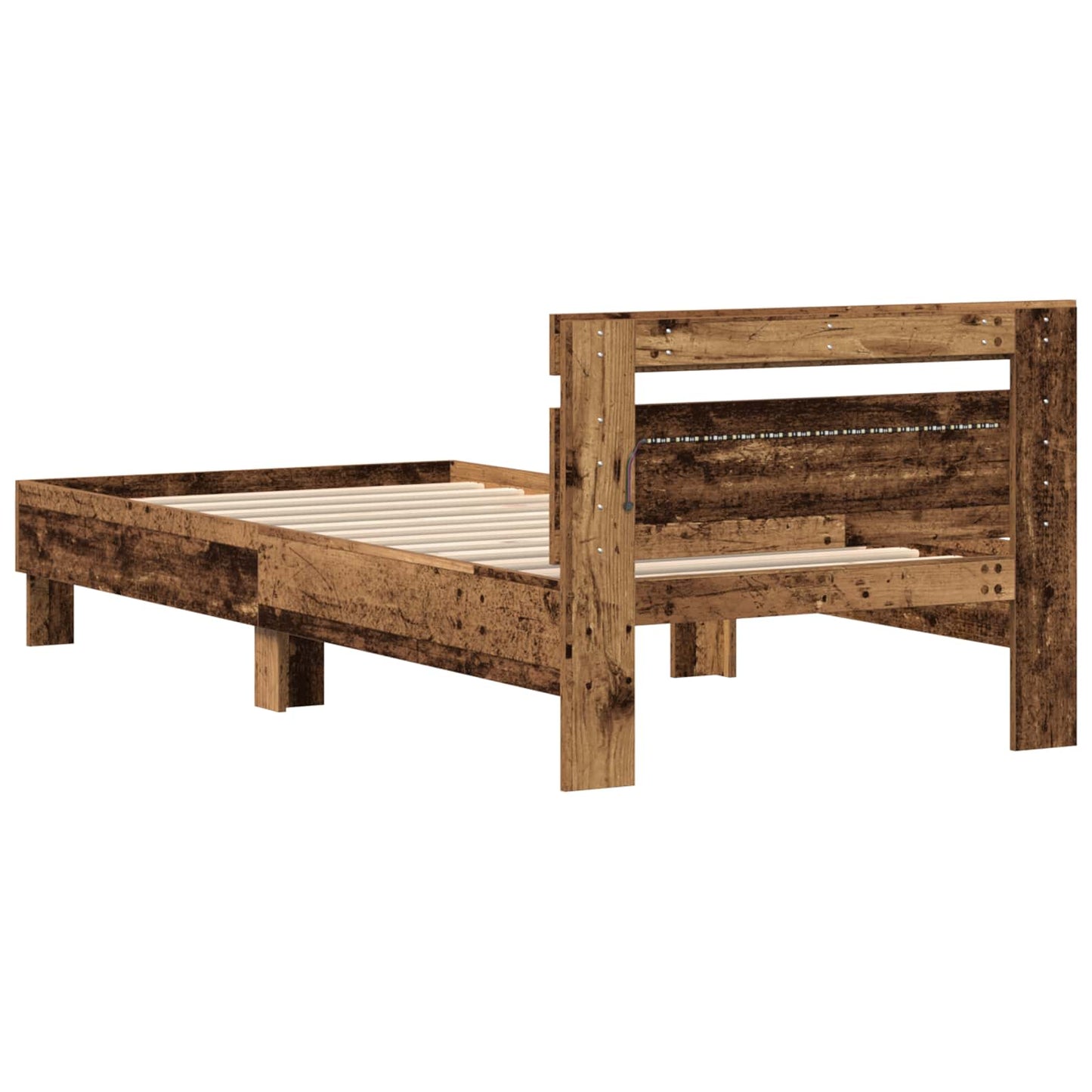 Bettrahmen mit LED Altholz 75 x 190 cm Holzwerkstoff