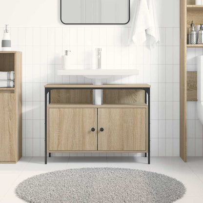 vidaXL Waschbeckenschrank mit Tür Braun 80 x 30 x 60 cm Holzwerkstoff