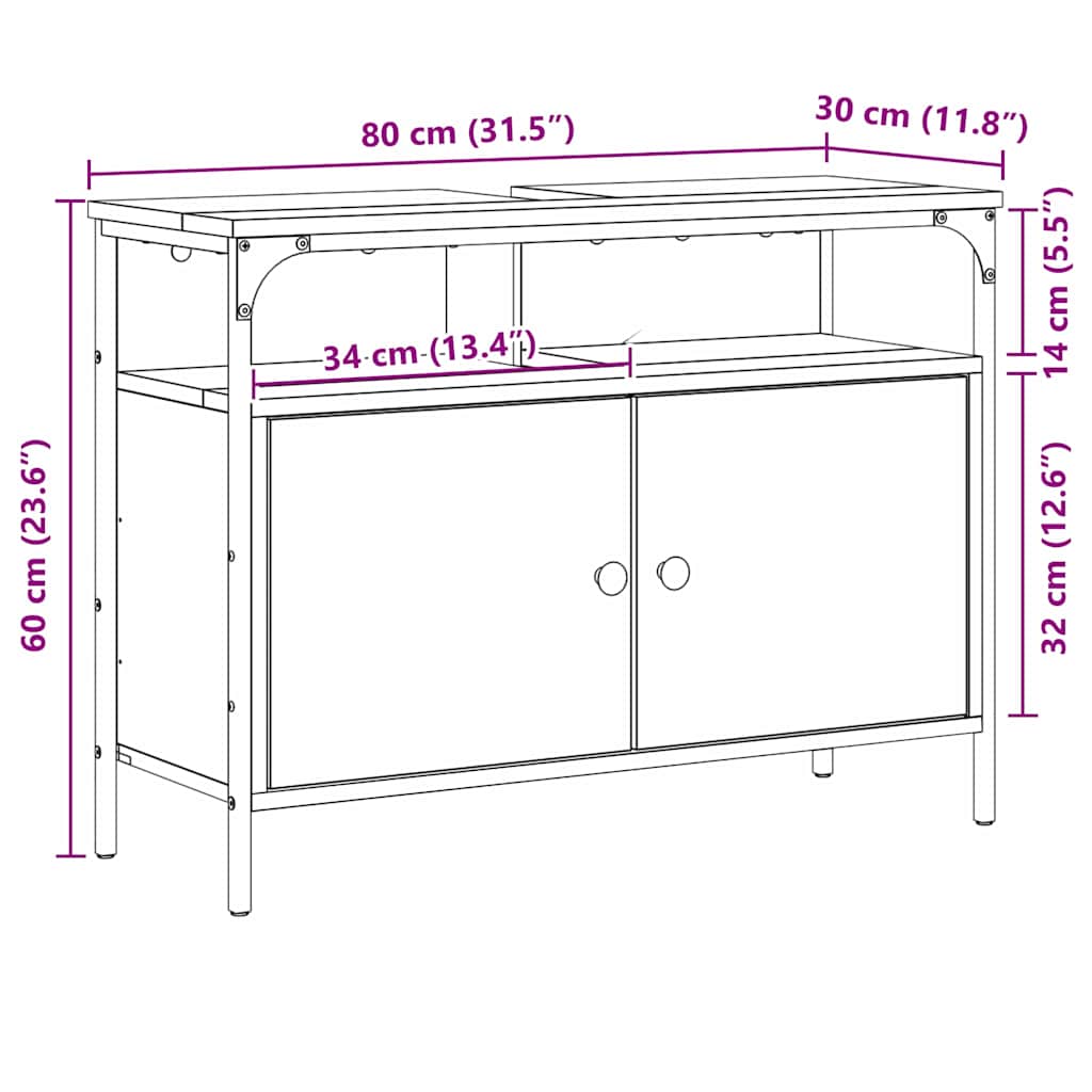 vidaXL Waschbeckenschrank mit Tür Braun 80 x 30 x 60 cm Holzwerkstoff