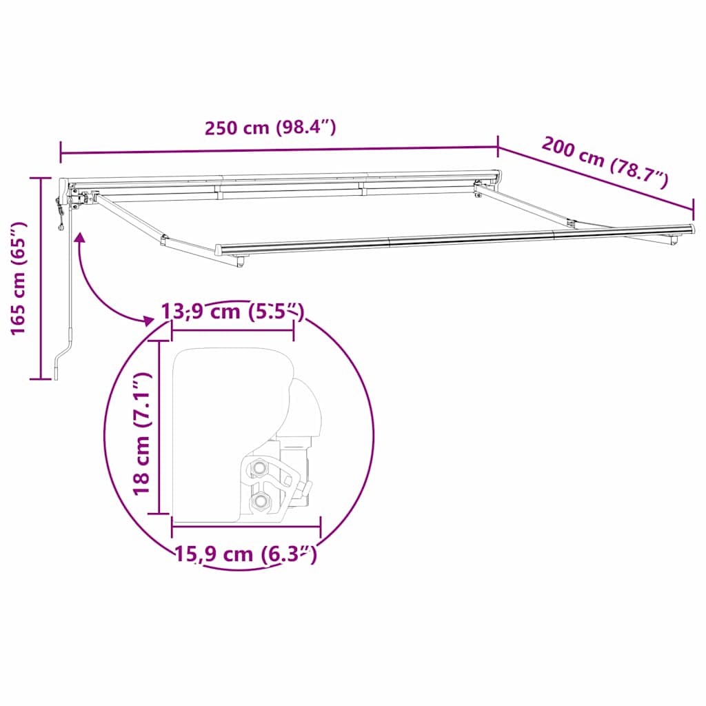 vidaXL Einziehbare Markise Creme 250x200 cm Stoff