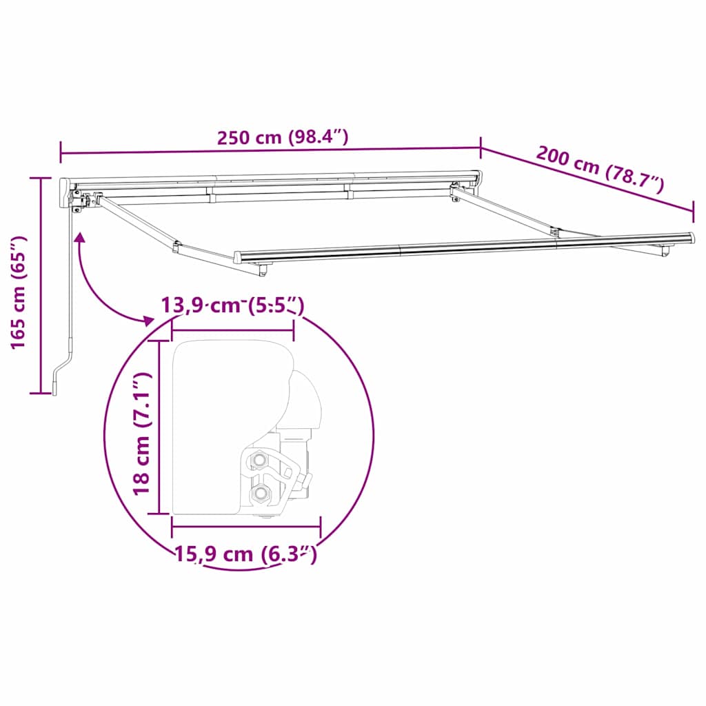 vidaXL Einziehbare Markise Bunt gestreift 250x200 cm Stoff