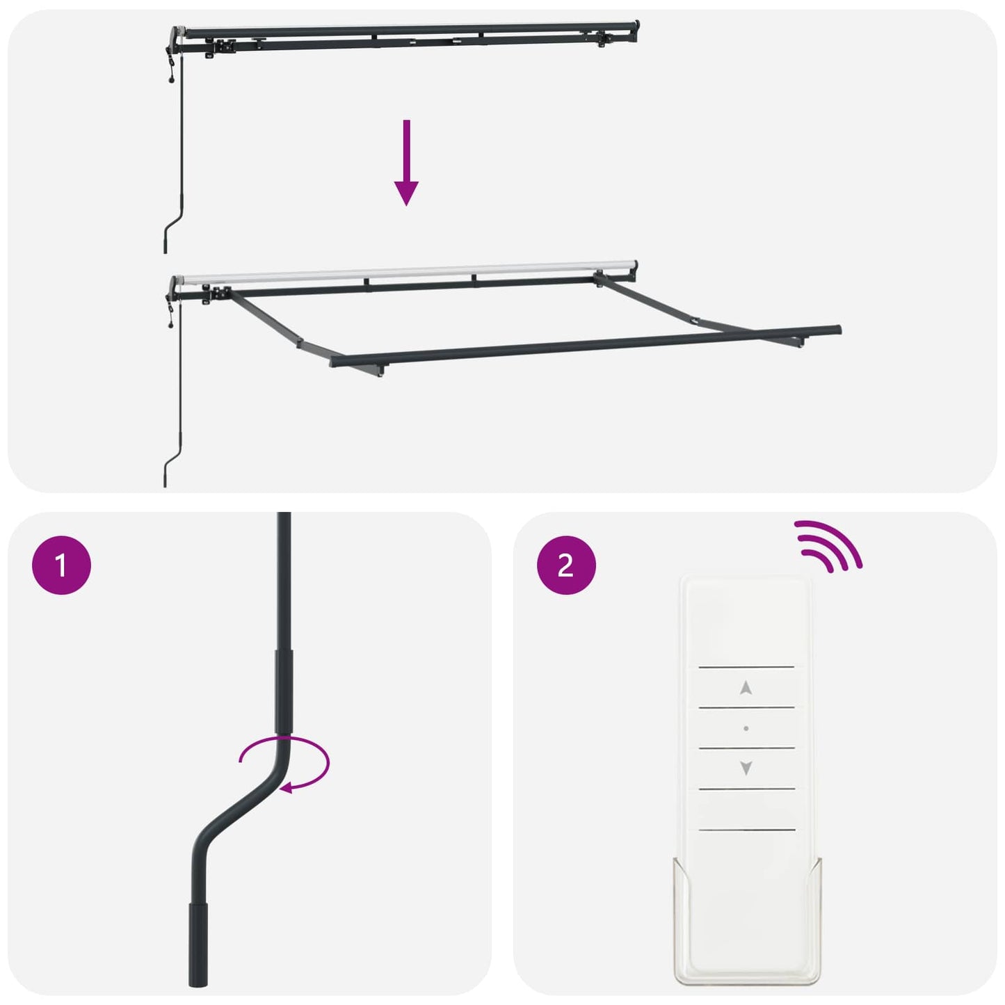 vidaXL Auvent rétractable en tissu anthracite 250 x 200 cm