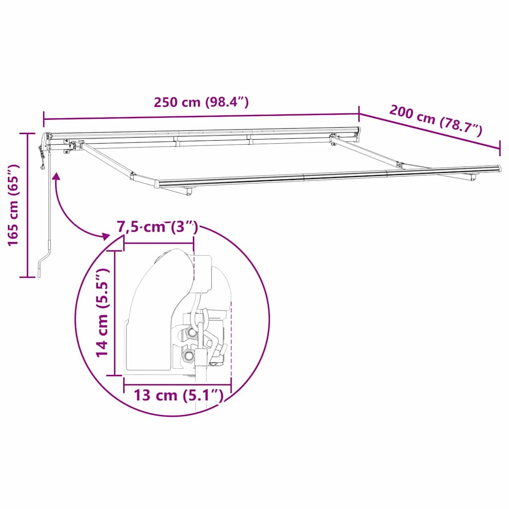 vidaXL Einziehbare Markise Weiß 250x200 cm Stoff
