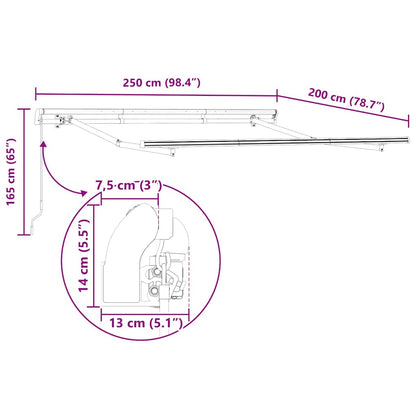 vidaXL Einziehbare Markise Weiß 250 x 200 cm Polyester und Aluminium