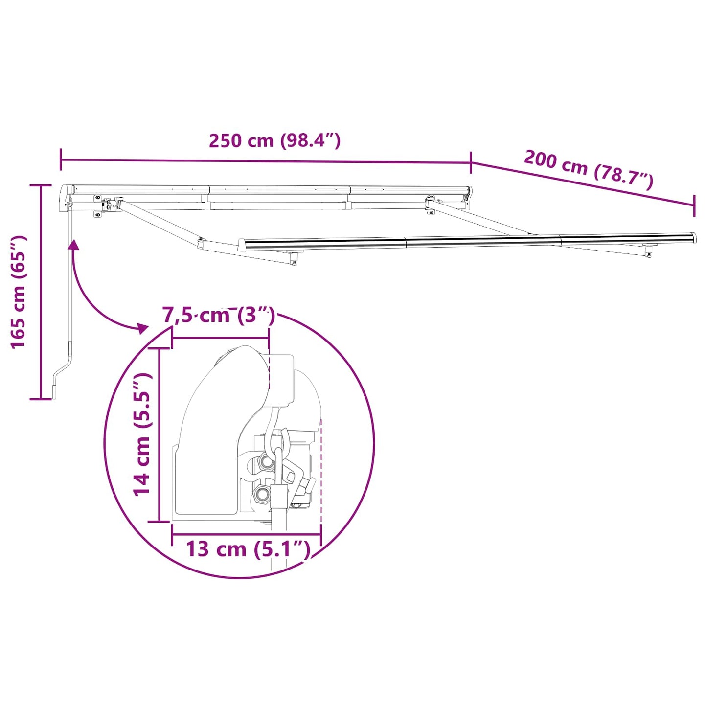 vidaXL Einziehbare Markise Weiß 250 x 200 cm Polyester und Aluminium