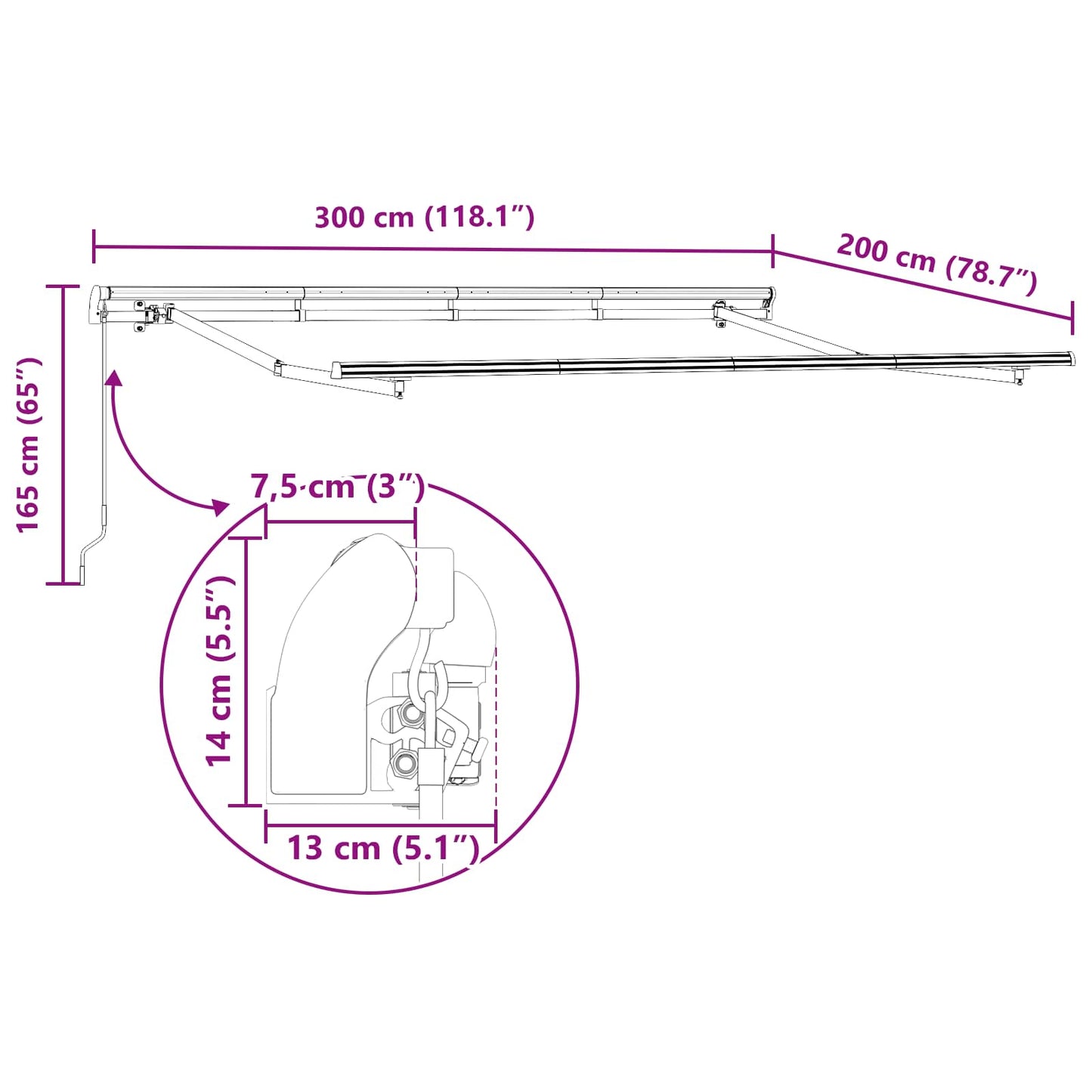 vidaXL Einziehbare Markise Beige 300 x 200 cm Stoff