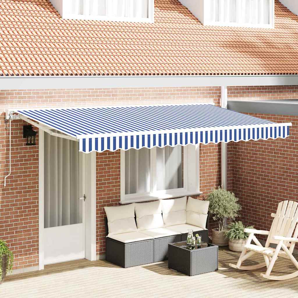 vidaXL Auvent Rétractable Bleu et Blanc 350x200 cm Tissu