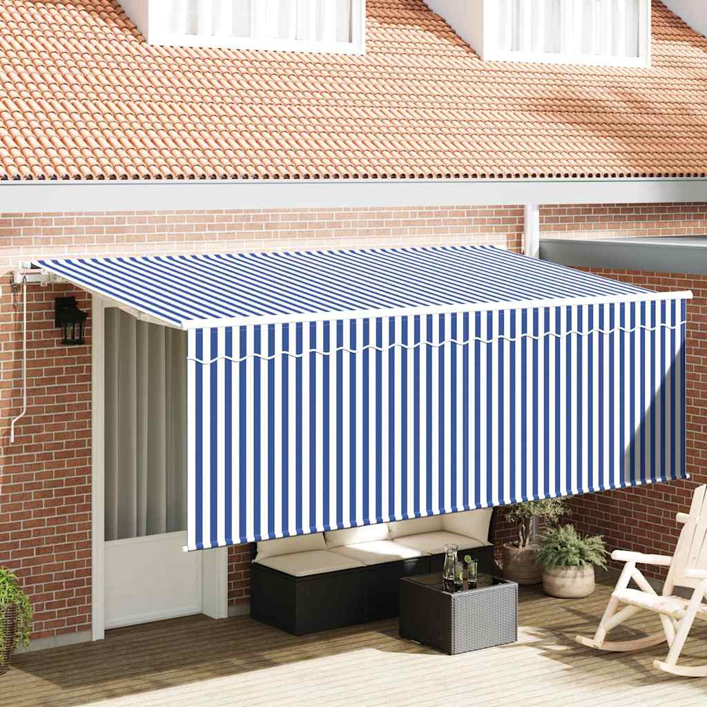 vidaXL Einziehbare Markise Blau und weiß 350 x 200 cm Stoff und Metall