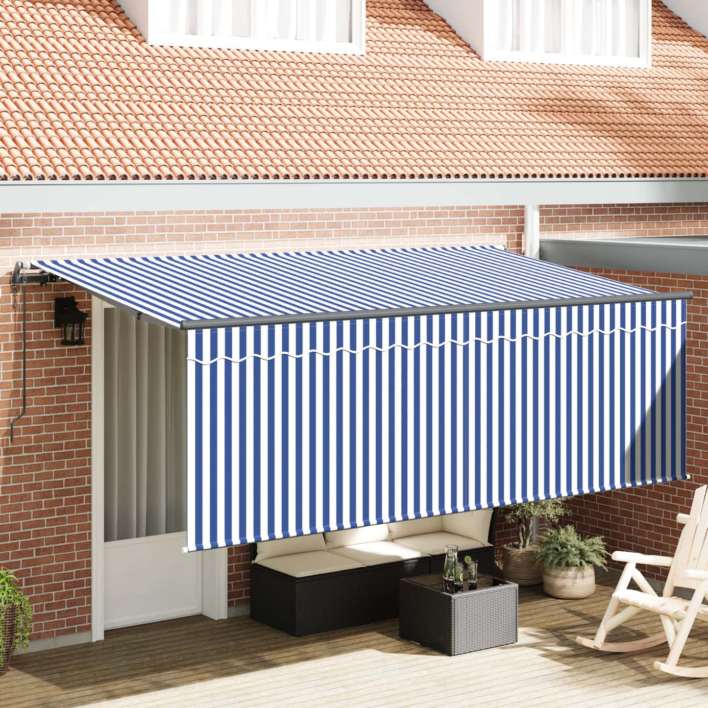 vidaXL Markise mit Sichtschutz Gestreift Creme 350 x 200 x 120 cm