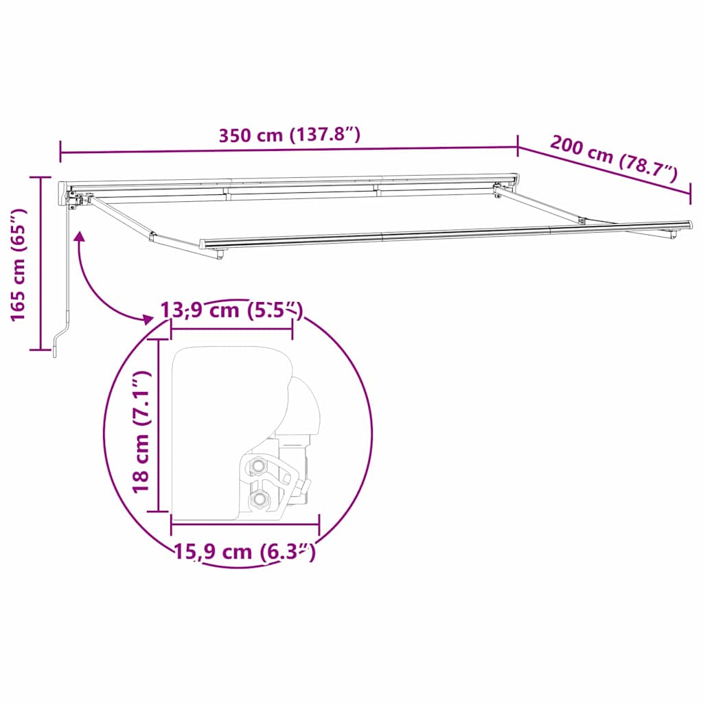 vidaXL Einziehbare Markise Grün und Weiß 350 x 200 cm