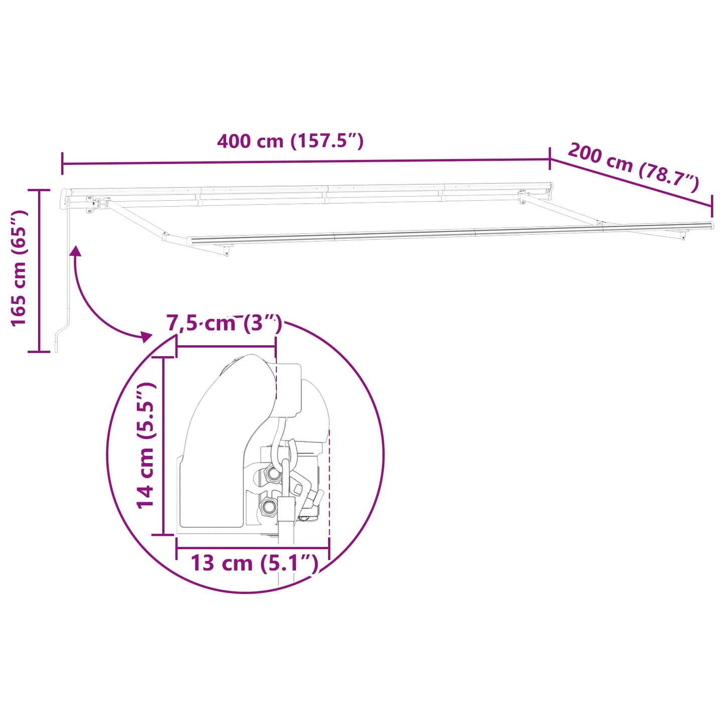 vidaXL Einziehbare Markise Bordeauxrot 400 x 200 cm Stoff