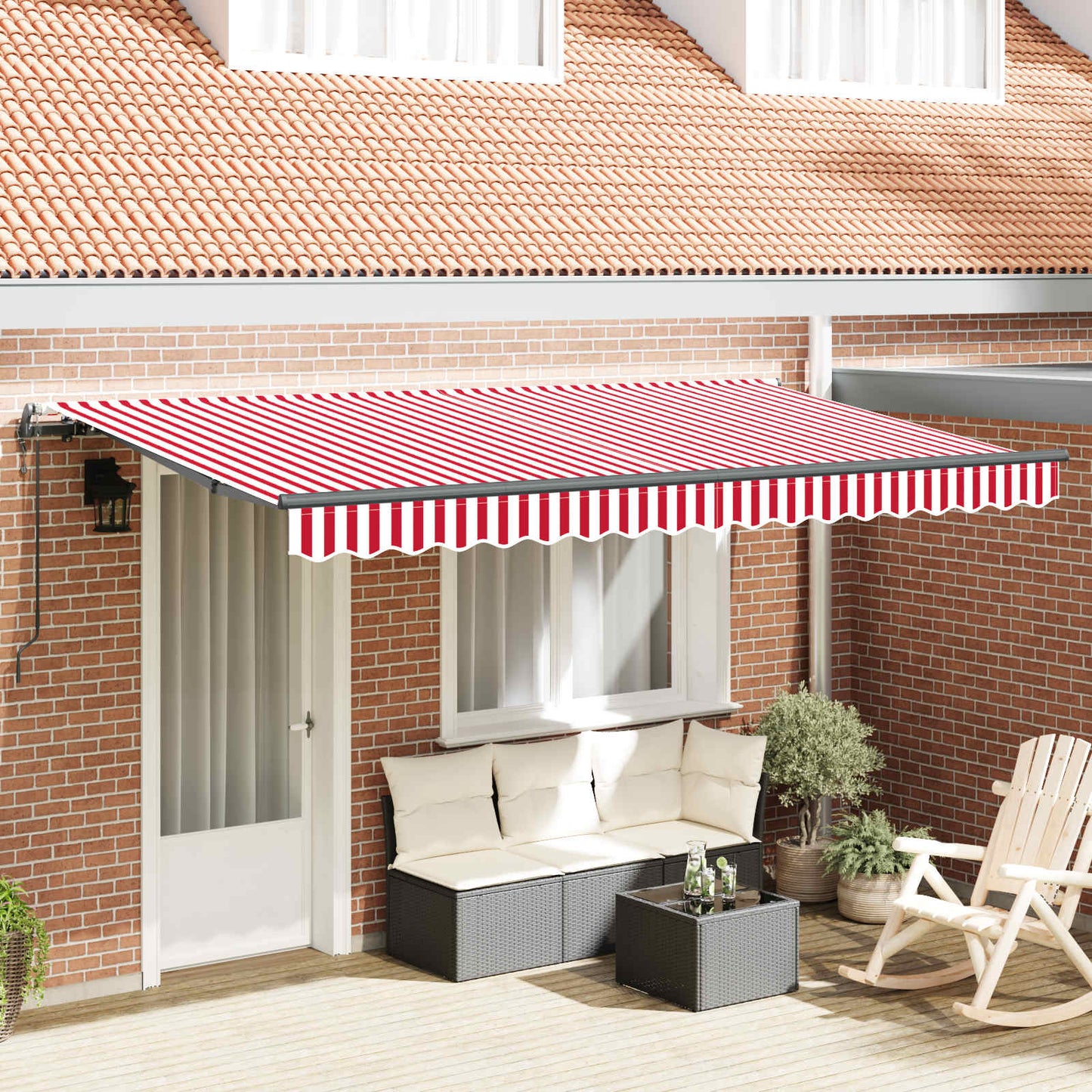 vidaXL Einziehbare Markise Rot und Weiß 400 x 200 cm