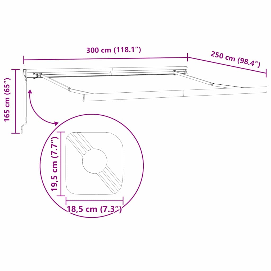 vidaXL Einziehbare Markise Mehrfarbig 300 x 250 cm Stoff und Metall