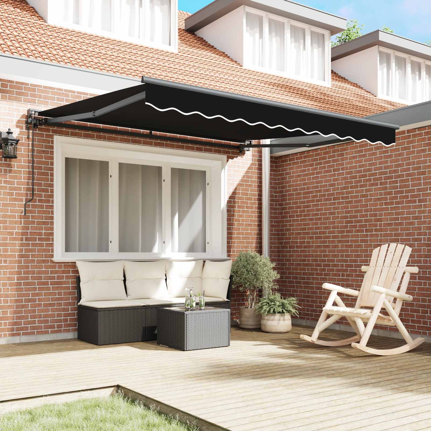 vidaXL Einziehbare Markise Schwarz 300 x 250 cm Polyester und Metall