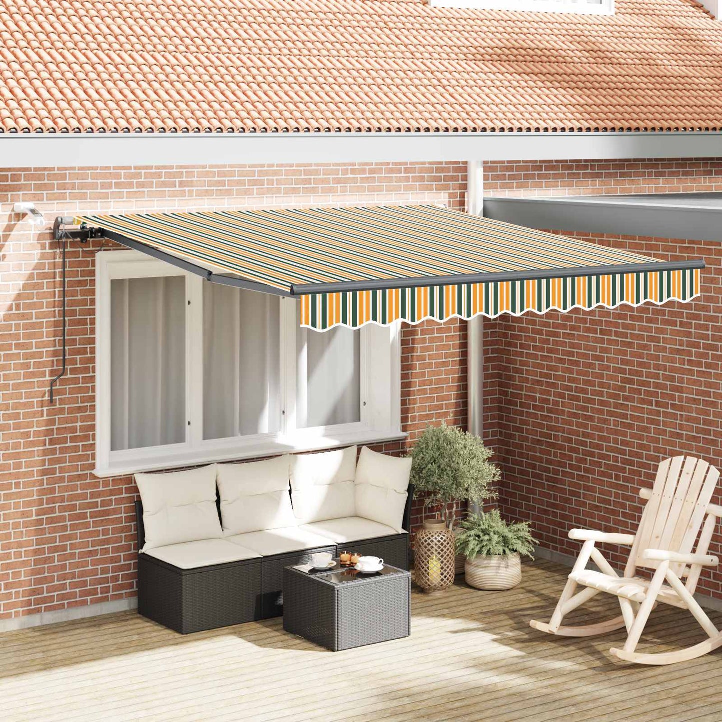 vidaXL Einziehbare Markise mit Grün und Gelb 300 x 250 cm Stoff