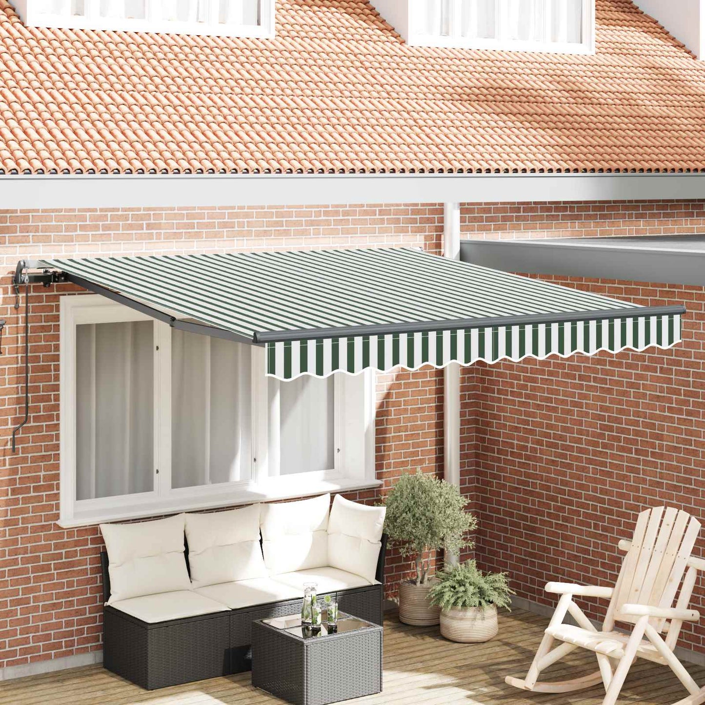 vidaXL Einziehbare Markise Grün und Weiß 300 x 250 cm Stoff