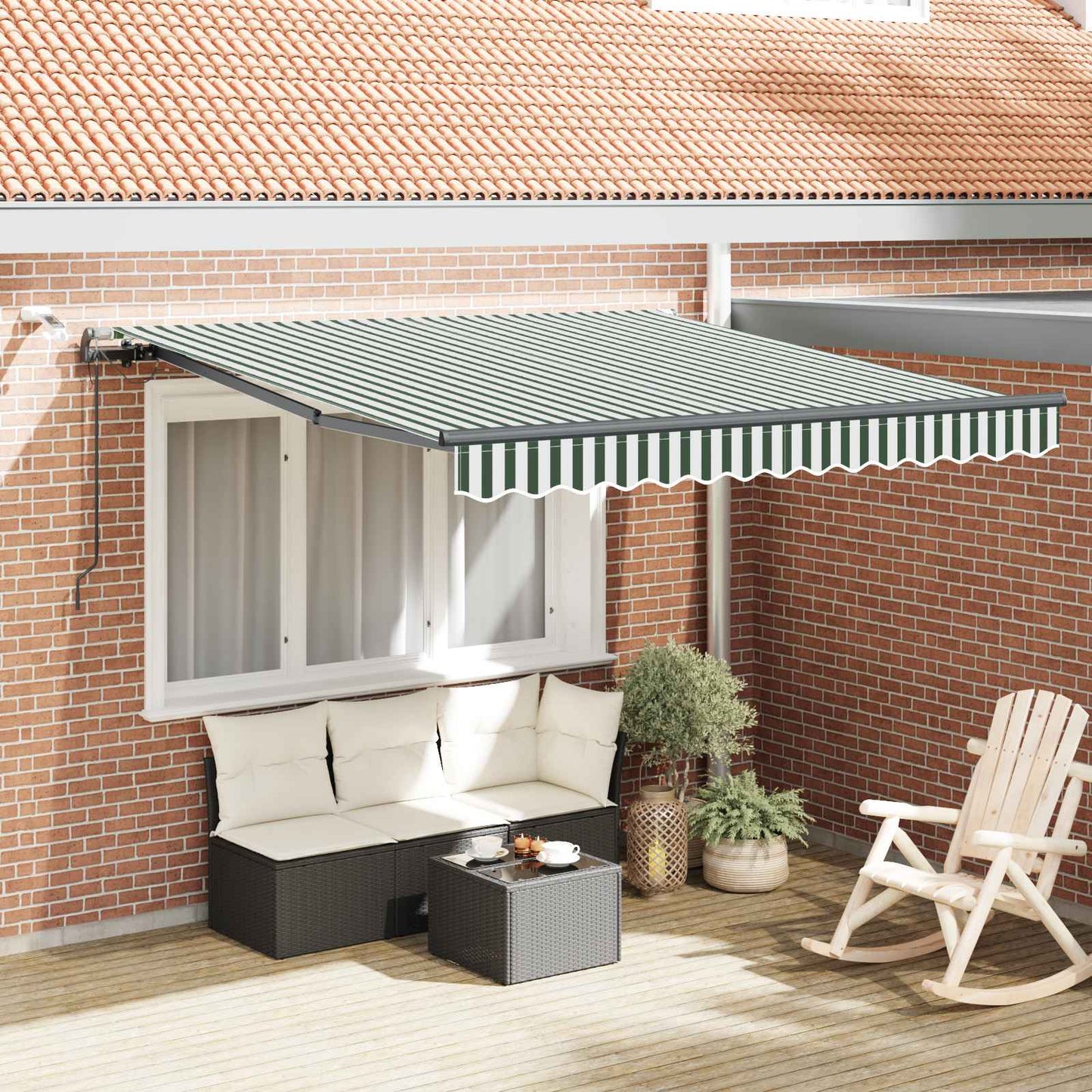 vidaXL Einziehbare Markise mit Grün und Weiß 300 x 250 cm Stoff