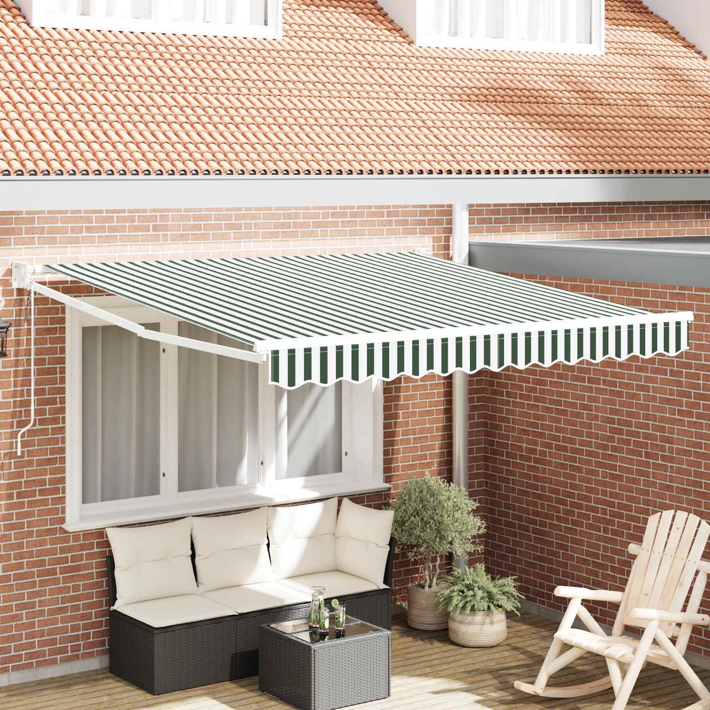 vidaXL Markise Gestreift Grün und Weiß 3 x 2,5 m Polyester und Metall
