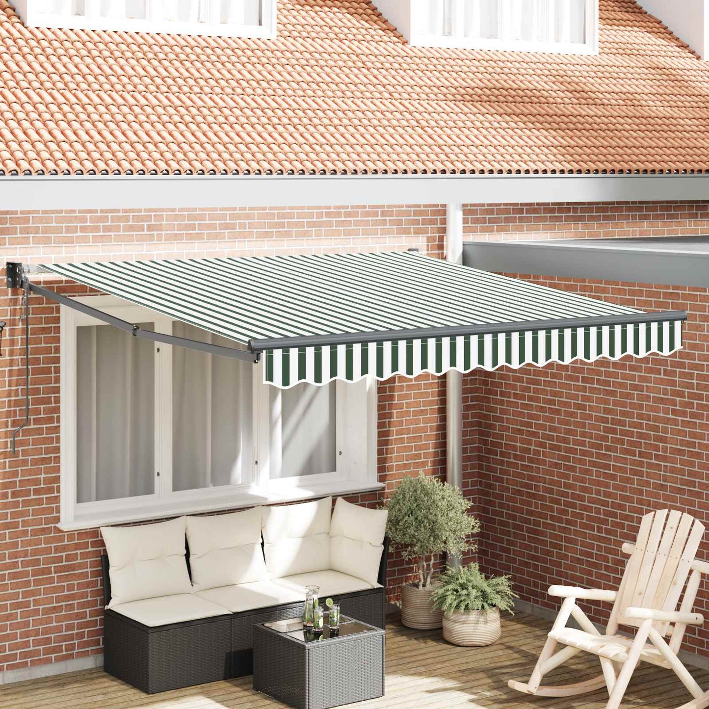 vidaXL Markise Gestreift Grün und Weiß 3 x 2,5 m Polyester und Metall