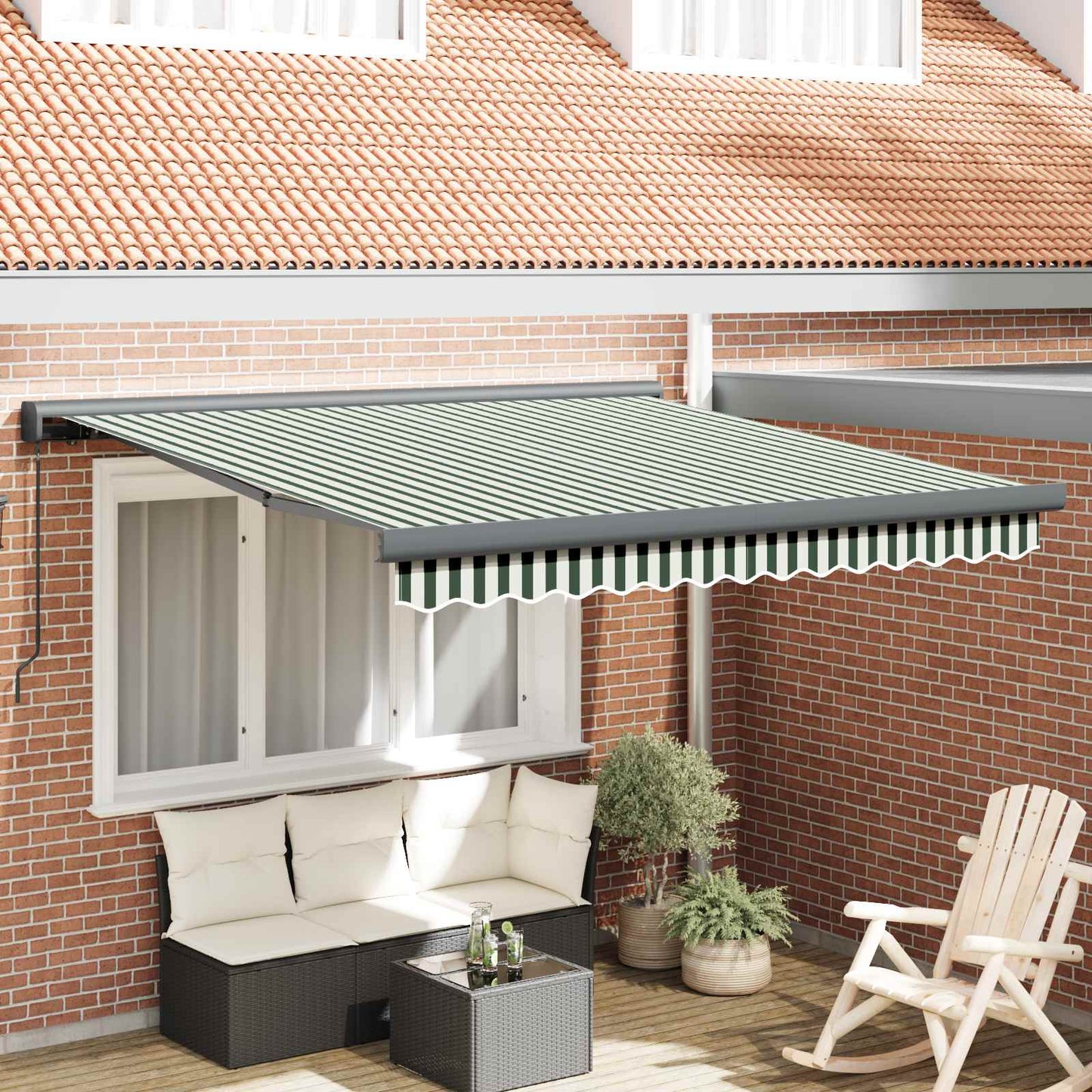 vidaXL Einziehbare Markise Grün und Weiß 300 x 250 cm Stoff und Metall