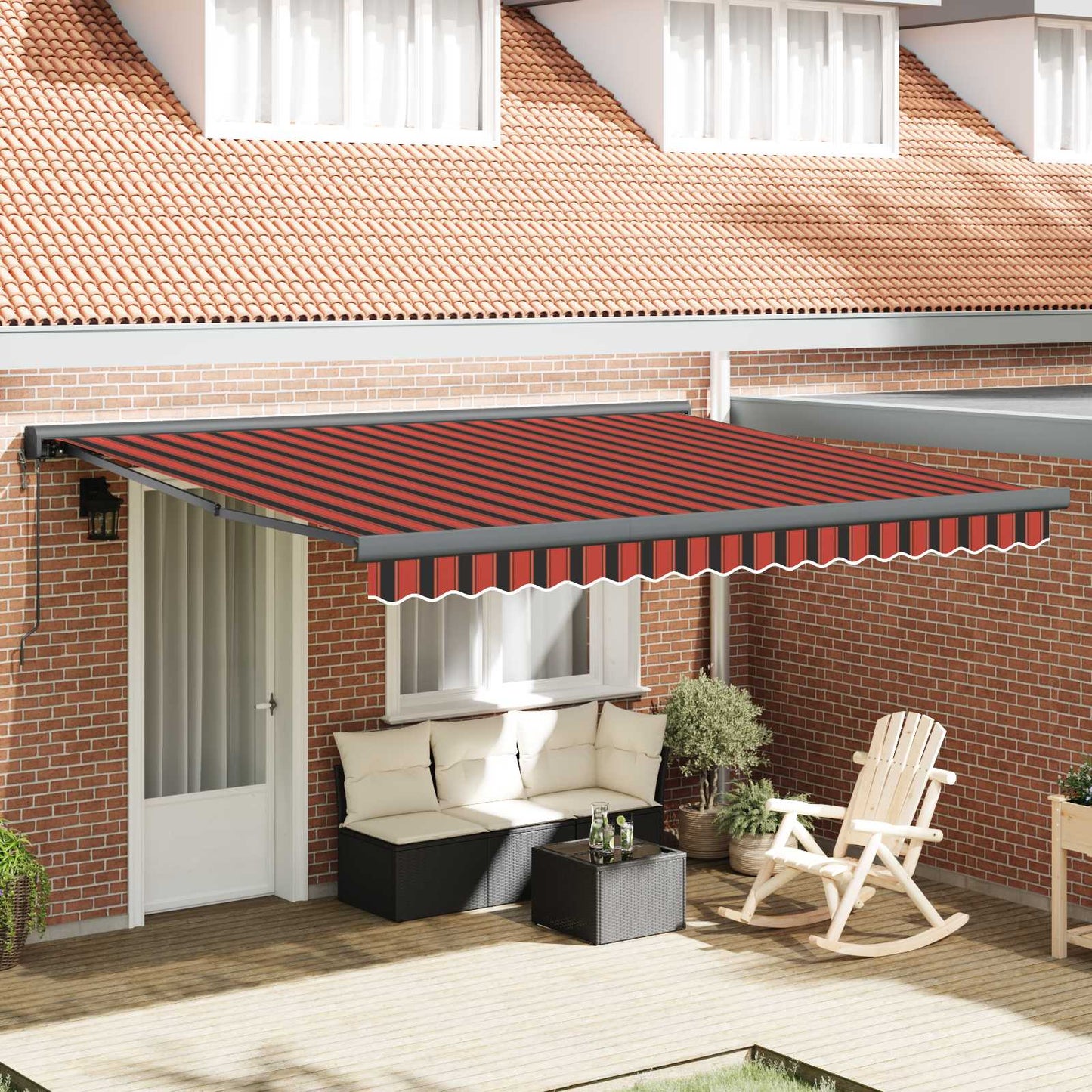 vidaXL Einziehbare Markise Rot und Schwarz 350 x 250 cm Stoff