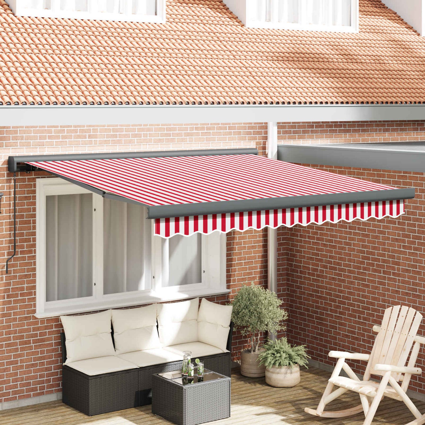 vidaXL Einziehbare Markise Rot und Weiß 350 x 250 cm Stoff und Metall