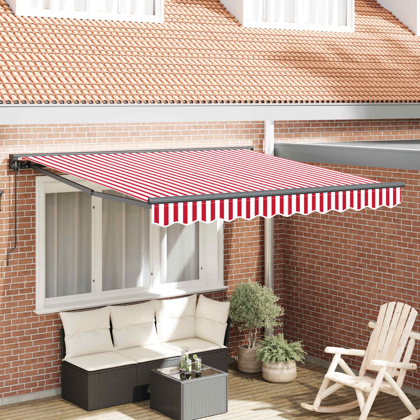 vidaXL Einziehbare Markise Rot und Weiß 350 x 250 cm