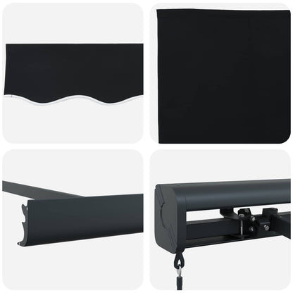 vidaXL Auvent rétractable noir 350 x 250 cm Tissu et métal