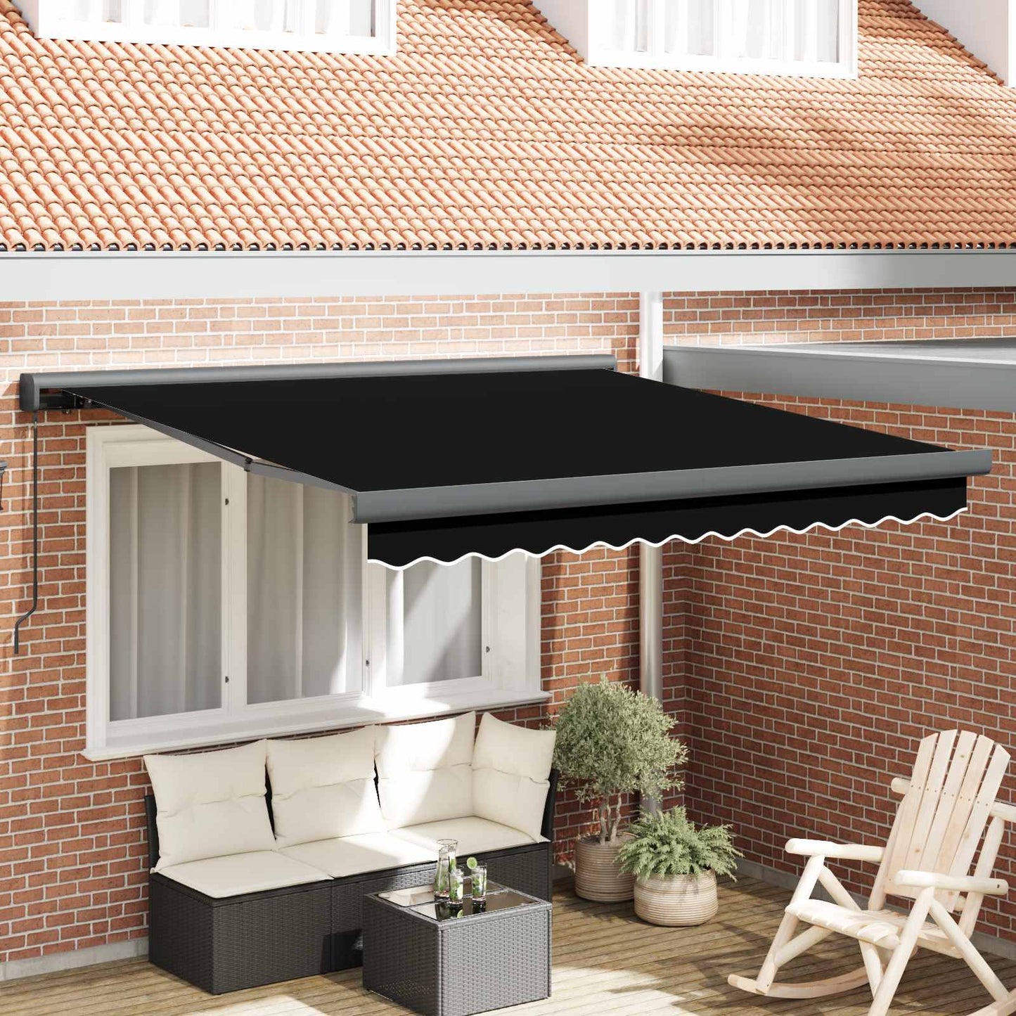 vidaXL Auvent rétractable noir 350 x 250 cm Tissu et métal
